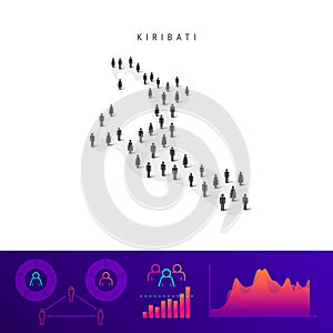 Kiribati people map. Detailed vector silhouette. Mixed crowd of men and women. Population infographic elements