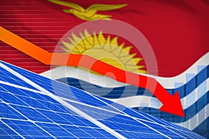 Kiribati solar energy power lowering chart, arrow down - green natural energy industrial illustration. 3D Illustration