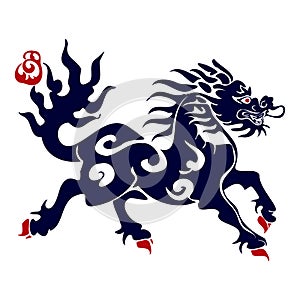 Kirin or Qilin Dragon is a vector mythical Asian brand logo for corporate identity. In the style of traditional illustration.