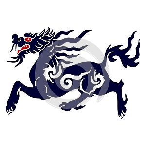 Kirin or Qilin Dragon is a vector mythical Asian brand logo for corporate identity. In the style of traditional illustration.