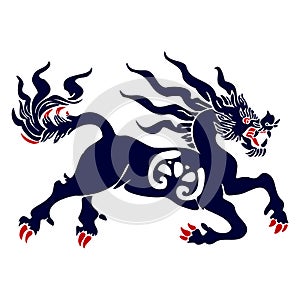 Kirin or Qilin Dragon is a vector mythical Asian brand logo for corporate identity. In the style of traditional illustration.