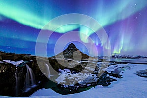 Kirkjufell and Aurora in Iceland.