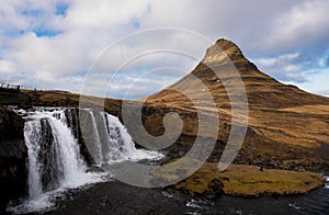 Kirkjufell mountain and the kirkjufellfoss waterfall Iceland