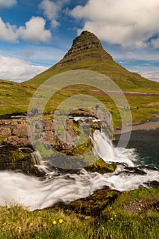 Kirkjufell mountain and Kirkjufellsfoss near GrundarfjÃ¶rÃ°ur Iceland