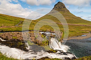 Kirkjufell mountain and Kirkjufellsfoss near GrundarfjÃ¶rÃ°ur Iceland