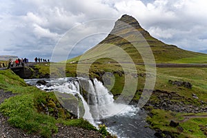 Kirkjufell Mountain and Kirkjufellsfoss waterfall in Iceland
