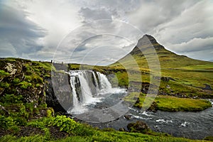 Kirkjufell waterfall and mountain, an Iceland landscape.