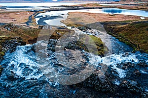 Kirkjufellfoss waterfall in the town of Grundarfjorur in western Iceland