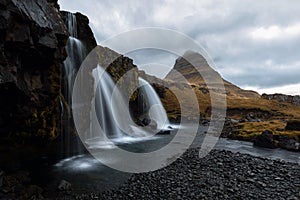 Kirkjufellfoss waterfalls at Snaefellness peninsula