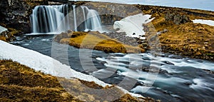 Kirkjufellsfoss panorama shot from water level