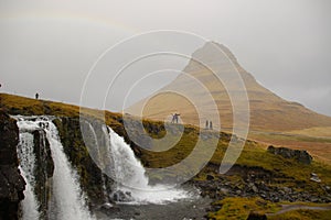 Kirkjufellsfoss Waterfall and Kirkjufell mountain in Iceland