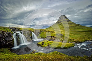 Kirkjufellsfoss waterfall and Kirkjufell mountain, Iceland