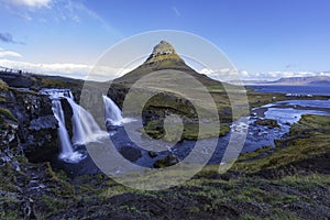 Kirkjufellsfoss waterfall with Kirkjufell mountain Iceland