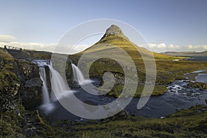 Kirkjufellsfoss waterfall with Kirkjufell mountain Iceland