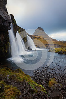 Kirkjufellsfoss waterfall and mount kirkjufell