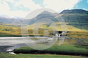 Kirkjufellsfoss waterfall , one of the most beautiful waterfall in the west of Iceland