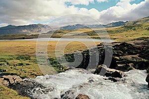 Kirkjufellsfoss waterfall , one of the most beautiful waterfall in the west of Iceland