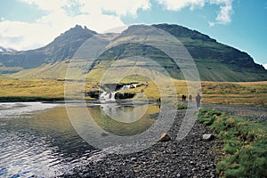 Kirkjufellsfoss waterfall , one of the most beautiful waterfall in the west of Iceland