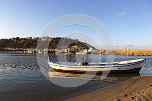 Kirklareli Turkey Igneada harbor, fishing boats, sunset and the view of the harbor and close above