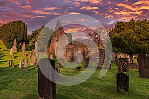 Kirkoswald Graveyard and Ruins Ayrshire at Sunset and made famous by Robert Burns
