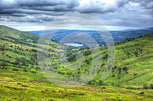 Kirkstone Pass view towards Grasmere by Kirkstone Pass Inn Lake District England UK in HDR