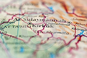 Kirkuk, Iraq highlighted on a world map