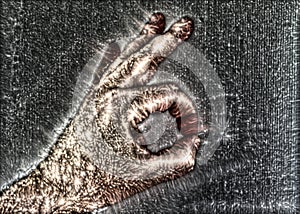 Kirlian coronal aura photography of a male human hand showing a beautiful glowing energy