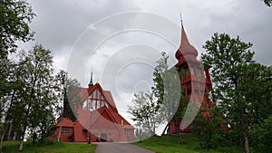 Gotic Church or Kyrka of mining town Kiruna in Sweden photo