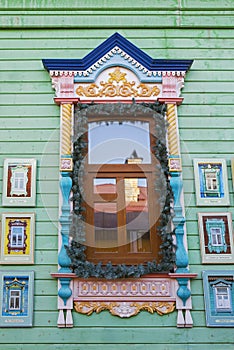 Kirzhach city, Russia, window with beautiful trim.