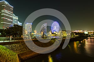 Kisha-michi Bridge, InterContinental Yokohama Grand and Yokohama Cosmoworld amusement park photo