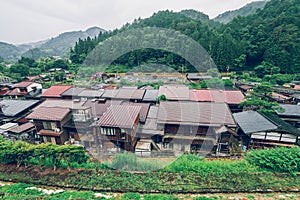 Kiso valley is the old town or Japanese traditional wooden houses for the travelers walking at historic old street in Narai-juku