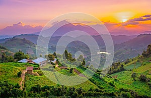 Kisoro Uganda beautiful sunset over mountains and hills