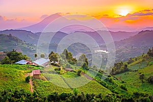 Kisoro Uganda beautiful sunset over mountains and hills