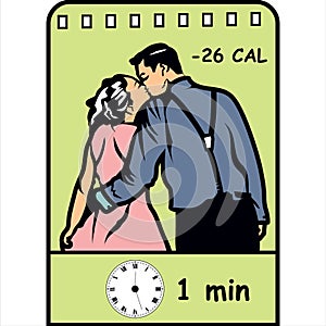 Kiss for burning of calories, flat icon with calorie count.
