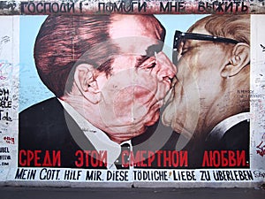Kiss of Honecker and Brezhnev on Berlin Wall