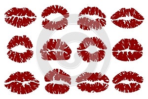 Kiss lips prints mega set in flat design. Vector illustration isolated