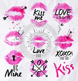 Kiss lipstick signs pink