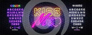 Kiss Me neon sign vector. Kiss Me Design template, light banner, night signboard, nightly bright advertising, light