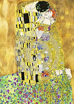 The kiss, painting by Gustav Klimt. Adult coloring page photo