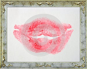 Kiss on paper in stylish frame