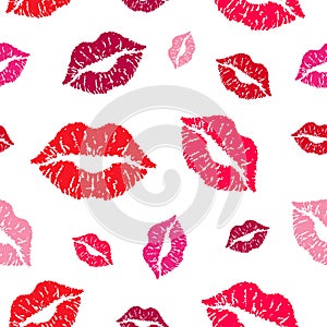 Kiss pattern white background. Lips prints Vector seamless background