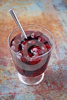 Kissel with cherries in a glass