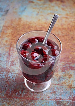 Kissel with cherries in a glass