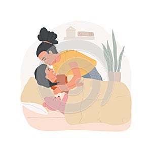 Kissing a child before sleep isolated cartoon vector illustration.