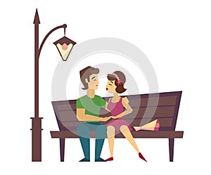 Kissing Couple on a Bench flat desing