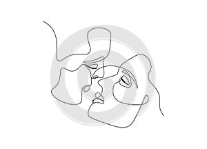 Kissing couple one line style. Simple face drawing for print, tattoo, wall art, card, poster. Minimal vector