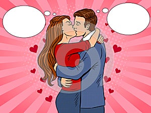 Kissing couple pop art vector illustration