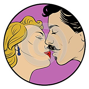 Kissing couple in retro style photo