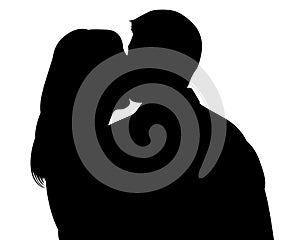 Kissing couple silhouette witn clipping path