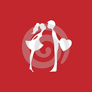 Kissing couple of young lovers . Romantic couple silhouette. Lovers woman and man kissing.red Silhouettes of kissing boy and girl